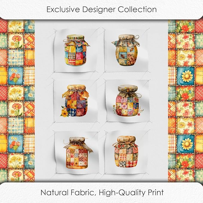 Patchwork Honey Jar Cotton Fabric Panel – 6 Designs + Bonus Sheet 29.5×19.6 inch - Image 5