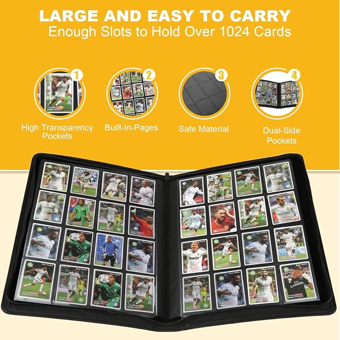 16 Pocket Ringless Side Loading Trading Card Binder, 1024 Cards PU Fixed Page - Image 7