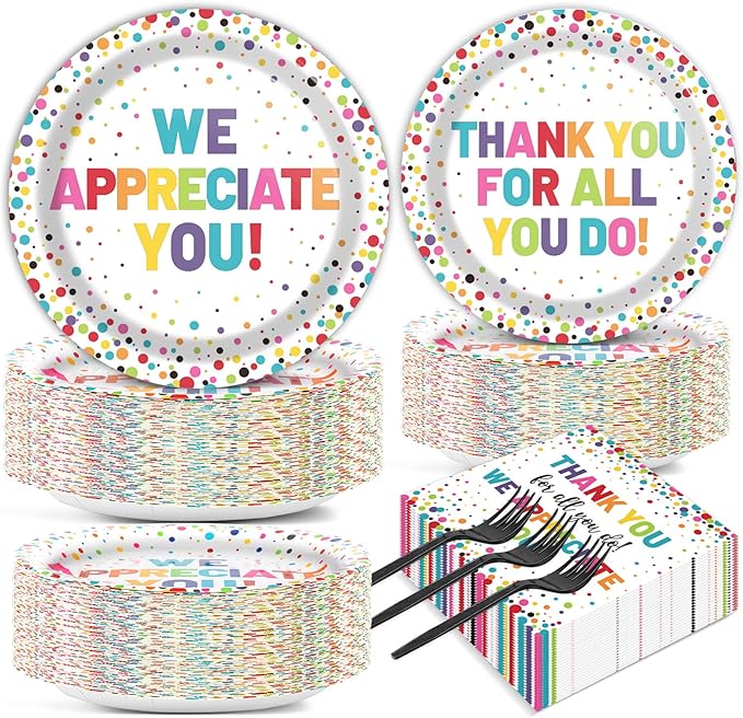 200pcs Thank You Plates Napkins We Appreciate You Paper Tableware Set Employee by Naozinebi
