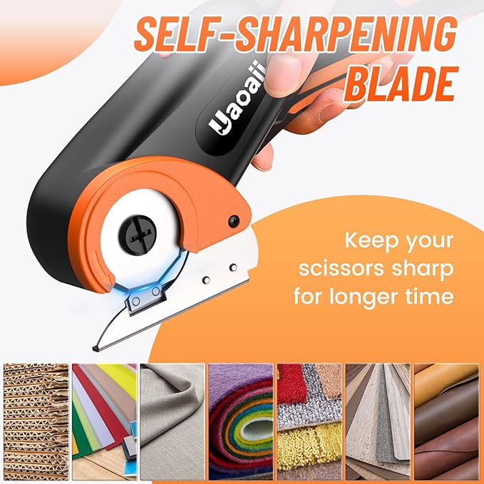 Cordless Electric Scissors, Electric Cardboard Box Rotary Cutter w/Replacement Blade & Storage Case, Safety Button, Power Carpet Cutter for Thin Cardboard Carpet Leather