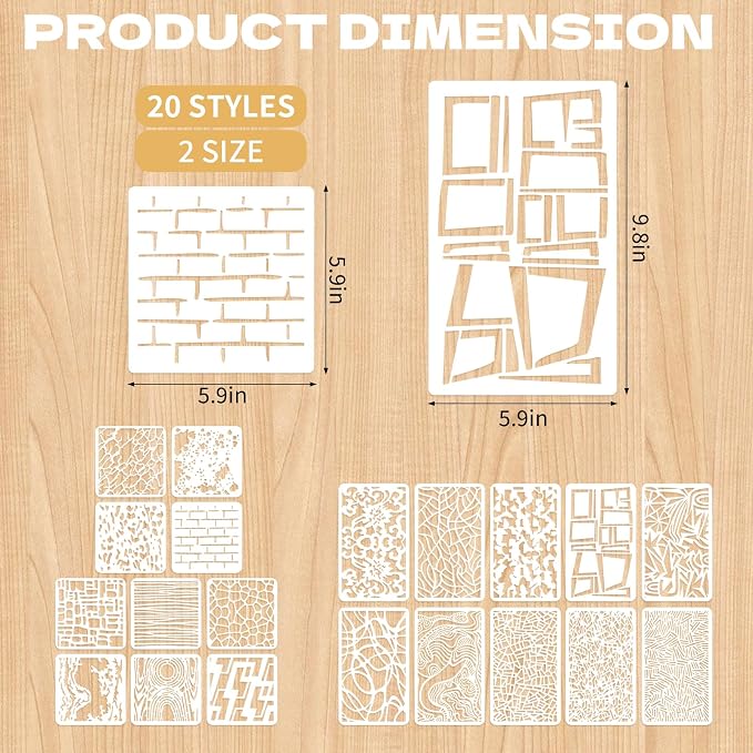 20 Pcs Abstract Texture Stencils Mixed Size Geometric Stencils - Image 2