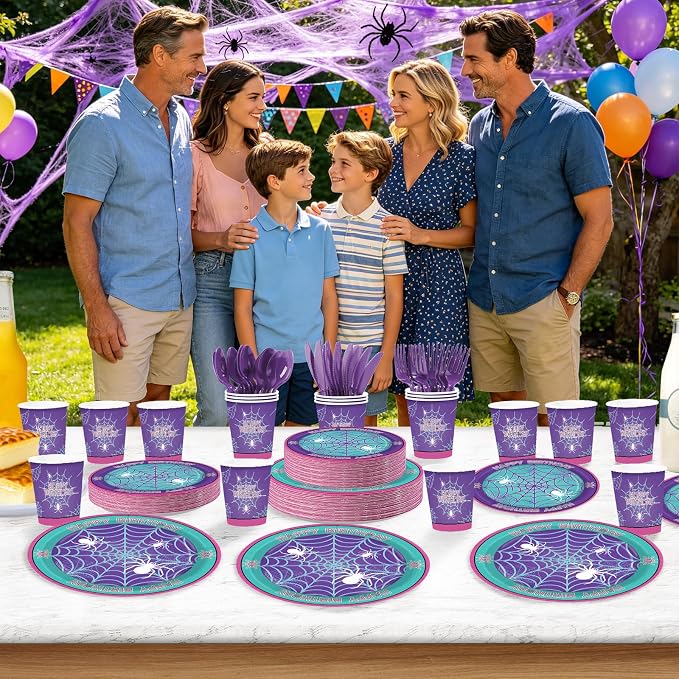 168Pcs Purple Spider Birthday Party Decorations - Image 6