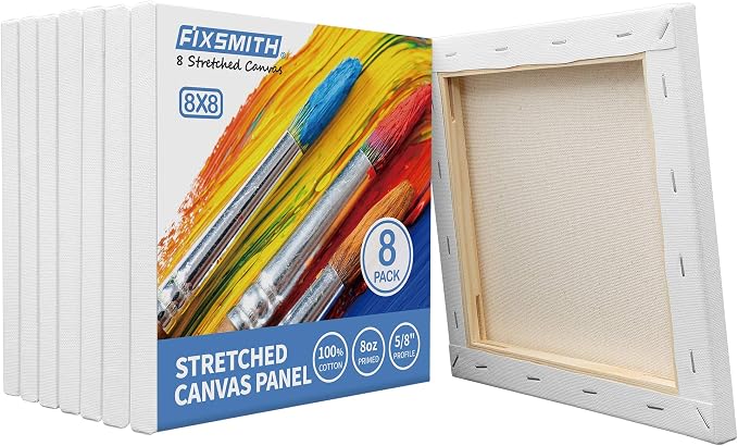 FIXSMITH Stretched White Blank Canvas- 8x8 Inch, 8 Pack, 100% Cotton, 5/8 Inch - Image 7