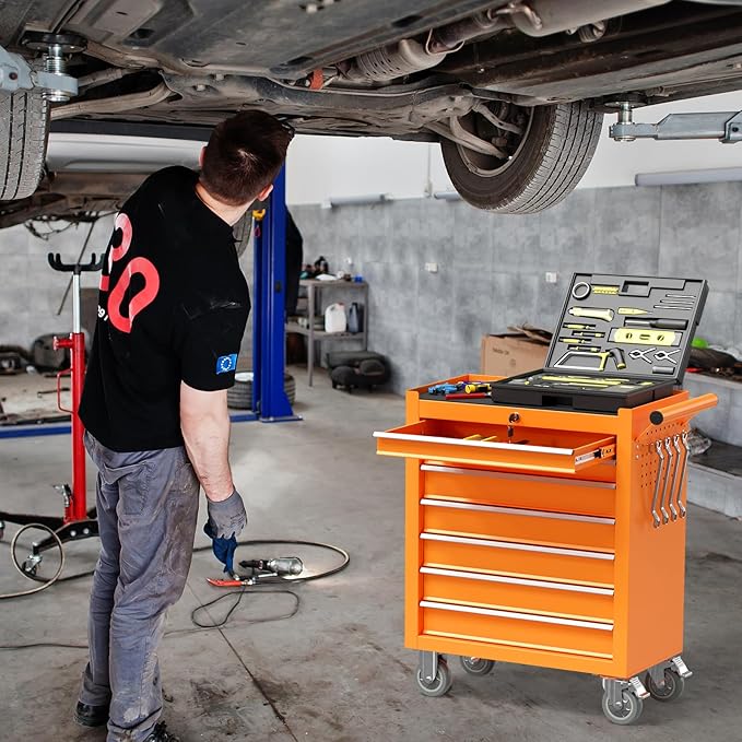7 Drawers Rolling Tool Chest, Portable Storage Tool Box with Wheels, Tool Chest with Lock for Warehouse, Garage, Repair Shop and Tool Room