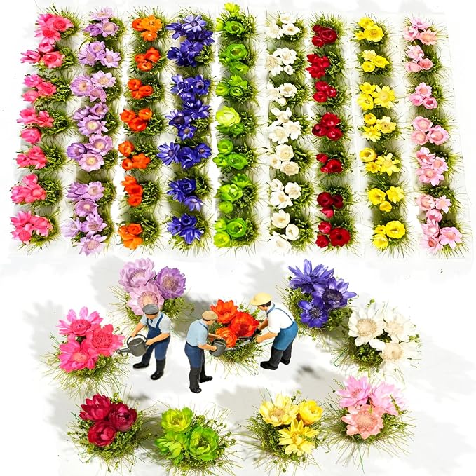 Warmtree 63 Pcs Miniature Colorful Flower Cluster Static Grass Tufts Self - Image 9