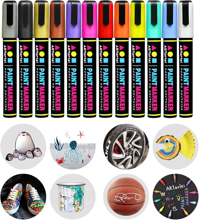 Permanent Markers for Rock Painting, 12 Colors, Medium Point, Quick-Drying - Image 2