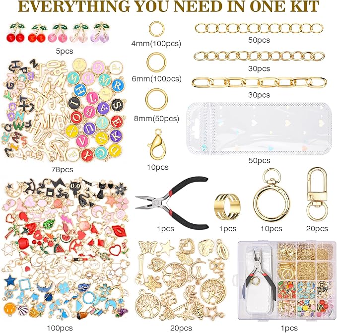 656Pcs Keychain Making Kit: Gold Jewelry Making Supplies Including 198 Charms - Image 2