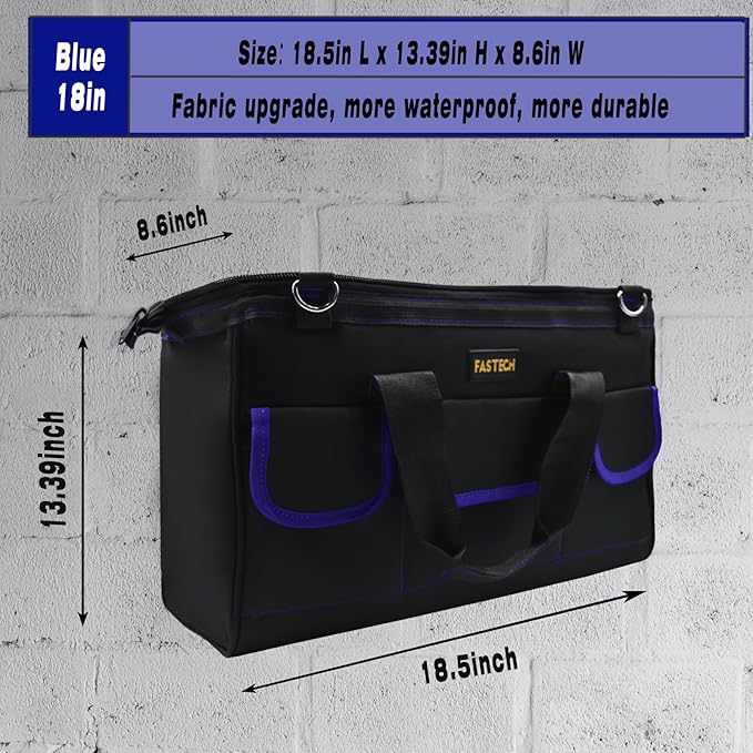 18 Inch Tool Bag,Waterproof Wide Mouth Tool Kit Heavy Duty Tool Bag Organizer, Tool Storage Package For Men/Women (18IN Blue)