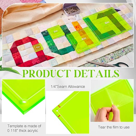 Kigley 8 Pcs Square Quilting Templates and Rulers 1/1.5/2/3/4/5/6/7 Inch - Image 3