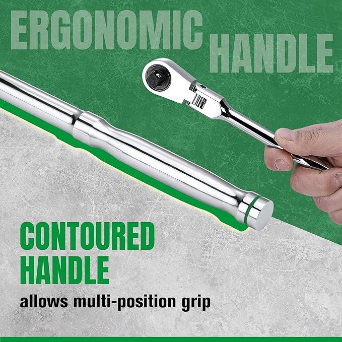 SK 3/8" Drive Flex Head Ratchet Handle, 90-Tooth Ratchet,Premium CR-V Construction, Reversible Design, with Contoured Handle