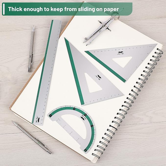 Mr. Pen- Metal Geometry Kit, 4 Pack, 45° & 30°/60° Set Squares | 6" Protractor - Image 5