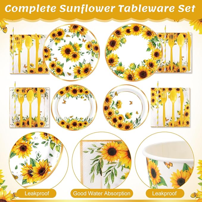 450 Pcs Sunflower Birthday Tableware Set Decorations Floral Paper Plates - Image 3