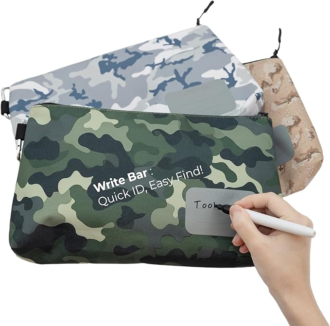 COREFLEX Premium Tool Pouch Zipper Bag, Small Tool Bag, Multipurpose Storage pouch, Heavy duty Flat Bottom Tool bag with YKK Zipper (3 pack Large Camouflage)