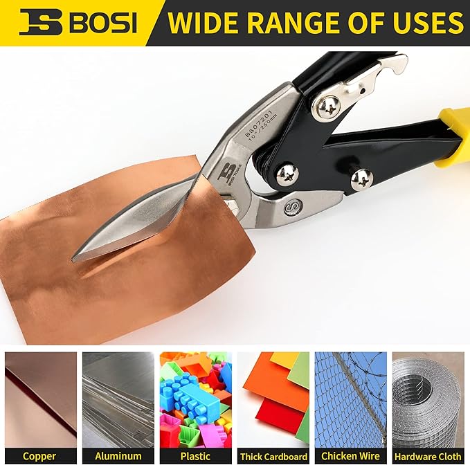 Aviation Tin Snips Straight Cut Heavy Duty Sheet Metal Cutter Snips Shears Cutting Metal Sheet Chrome Vanadium Steel Sharp Blades Safety Latch (10inch Straight)