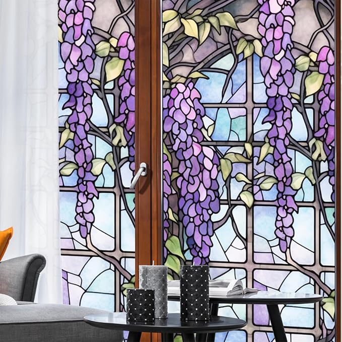 Wisteria Stained Glass Window Frosted Film, Thickened Static Cling Window Cling - Image 5