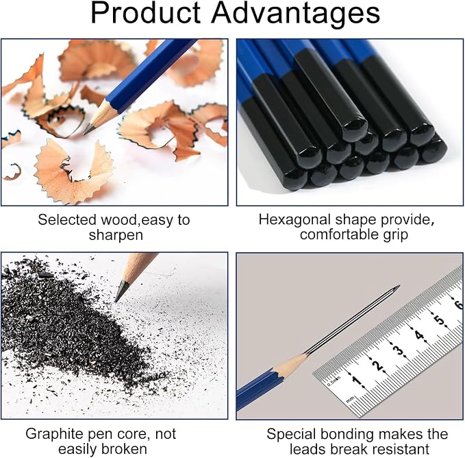 Pro Pencils Drawing Sketching Set 14 pcs Graphite Kit Soft Pencils Ideal Gift - Image 4