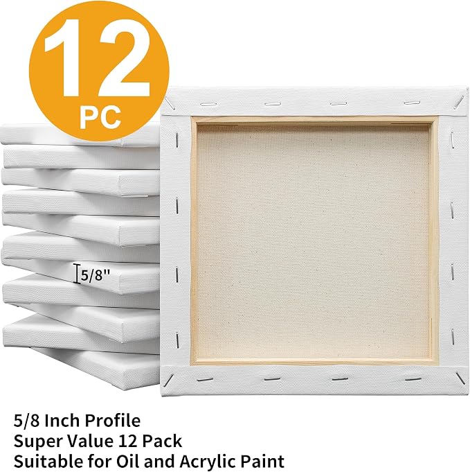 FIXSMITH Stretched White Blank Canvas- 8x8 Inch, Bulk Pack of 12, 100% Cotton - Image 3