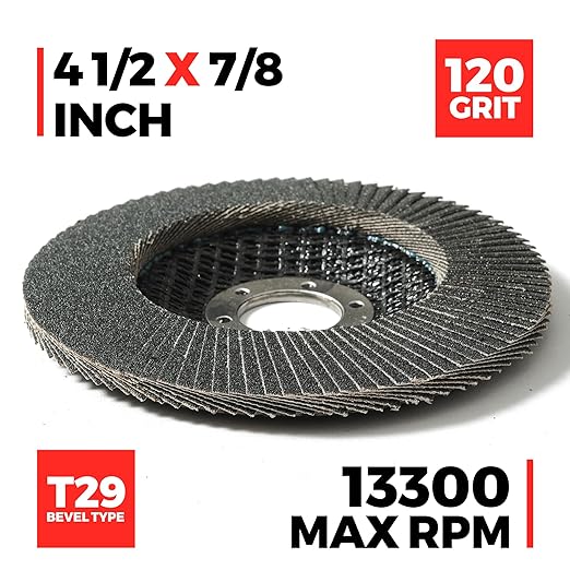 Jumbo Zirconia Flap Discs 4 1/2 for Angle Grinder, 120 Grit 4.5" x 7/8" High Density Type 29 Arbor Grinding Wheels for Wood Finishing, Rust Removal, Metal Sanding - 10 Pack