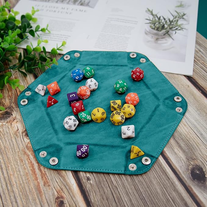 SIQUK 6 Pieces Dice Tray Hexagon Dice Rolling Holder Folding PU Leather Dice - Image 4