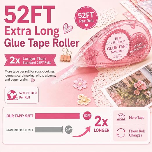 MARCADORUS Double Sided Tape Roller, Scrapbook Glue Tape 6 Pack, Extra-Long | - Image 2