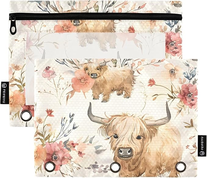 Cute Highland Cows Flowers Pencil Pouch by BOENLE-WELCOMEYOURCOMING