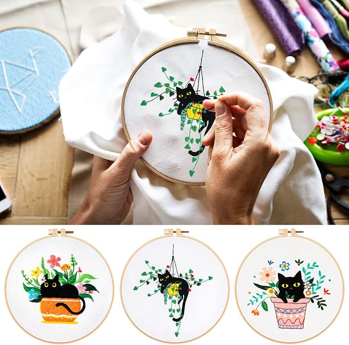 Nuberlic 3 Sets Cute Cat Embroidery Kit - Image 6
