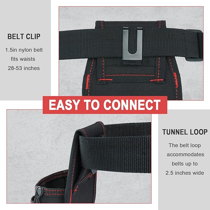 KUNN Electrician Tool Pouch with Belt Clip - 7-Pocket Lightweight Small Tool Belt Pouches for Carpenters, Technicians, HVAC - Heavy Duty Multi-Pocket Organizer for Construction, Maintenance, DIY Tools