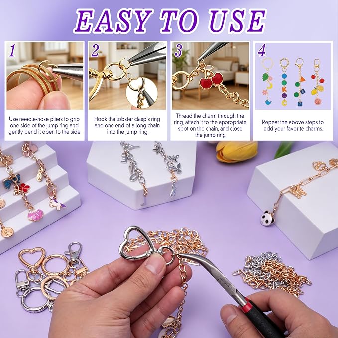 Pjordo 410Pcs Charm Lip Gloss Keychain Making Kit, DIY Keychain Kit Include 152 - Image 7