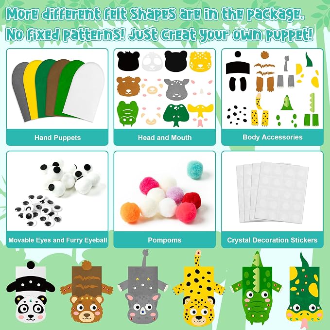 WATINC 6Pcs Hand Puppet Making Kit, Art Craft Felt Sock Puppet Toys, Creative - Image 3