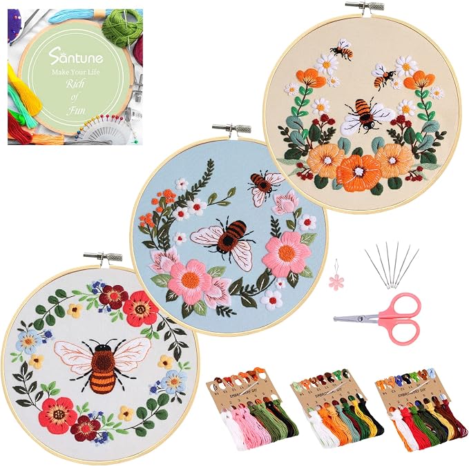 Santune 3 Pack Bee Embroidery Kit by Santune
