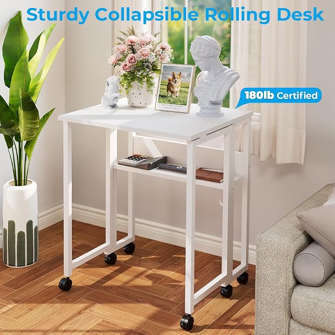 GreenForest Folding Desk with Wheels, 24.8" Rolling Table - Image 8
