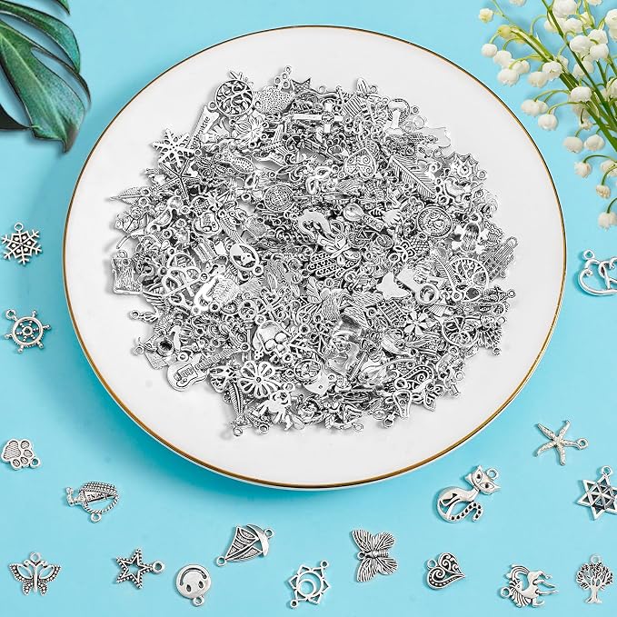Crweety 460 Pcs Silver Charms for Jewelry Making - Image 4