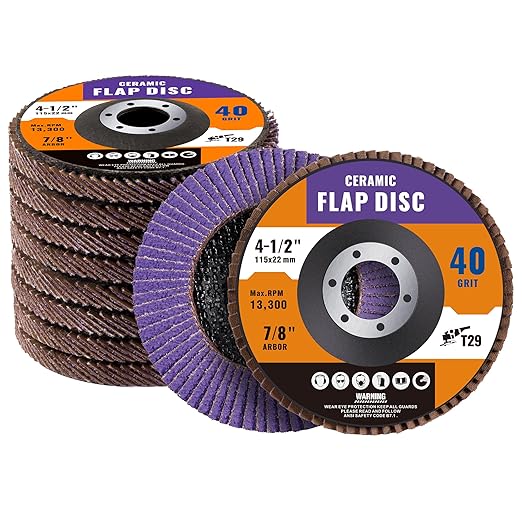 10 Pack Ceramic Flap Discs 4 1/2 for Angle Grinder, 40 Grit T29 Flap Wheels 7/8” Arbor Flap Sanding Disc for Wood and Metal Sanding