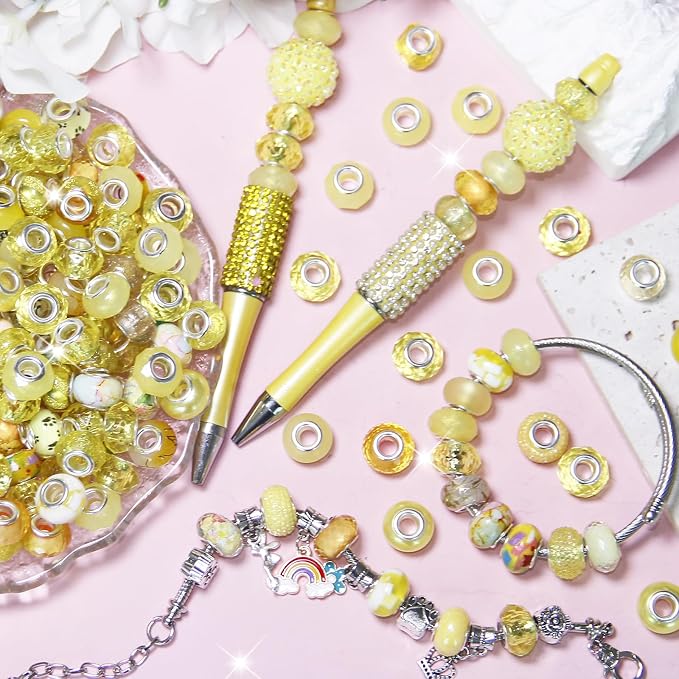 150Pcs Large Hole Beads Spacer Beads Yellow Assorted European Craft Big Beads - Image 3
