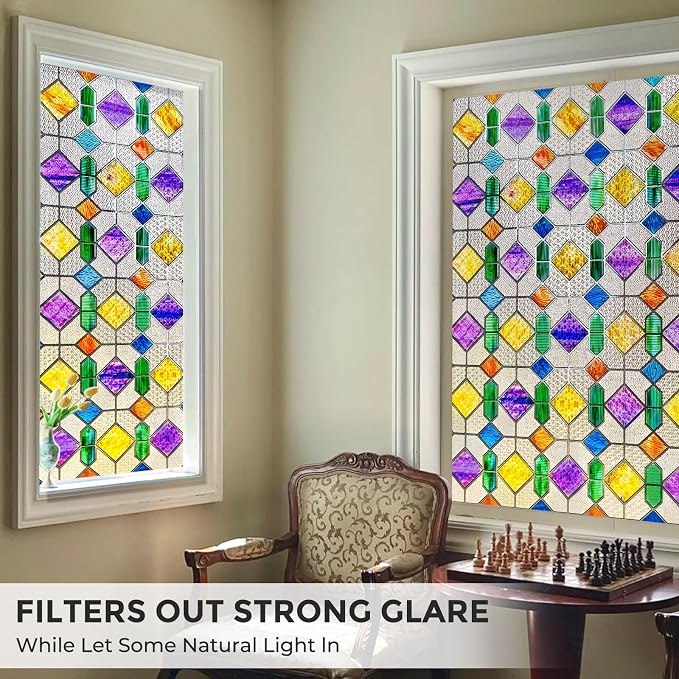 Coavas Window Privacy Film Stained Glass Window Clings Upgrade 3D Rainbow - Image 2