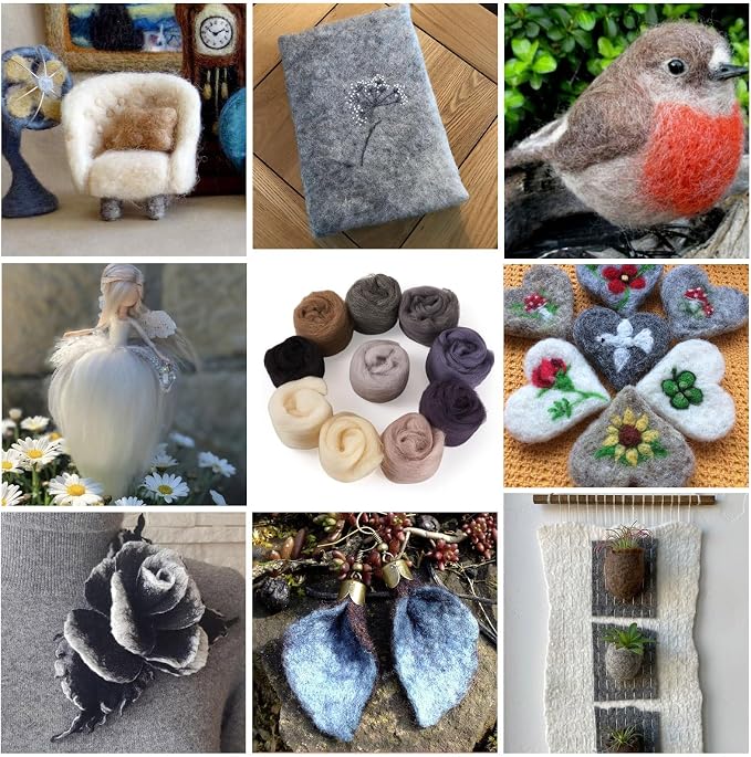 FASHEWELRY 1.76 oz Wool Roving for Needle Felting Kit 10 Colors Felting Wool - Image 3