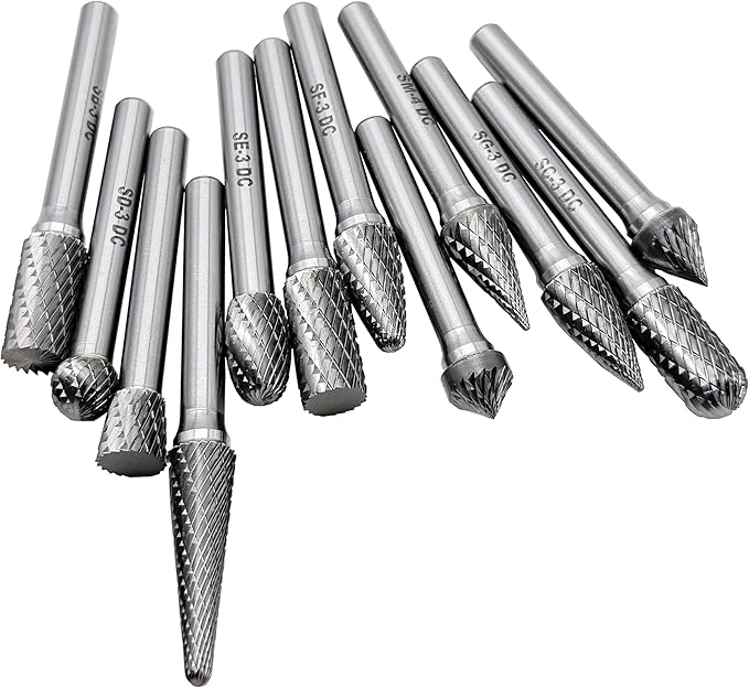 Tungsten Carbide Burr Set - 1/4" Shank 12PCS, 12 Head Types K20 Industrial Metalworking for Steel, Wood, Weld - Deburring, Finishing, Carving (Workshop/Adult Use) by LU&MN