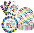 Colorful Happy Birthday Party Supplies, Vibrant Stripe Disposable Tableware by CRINSLY