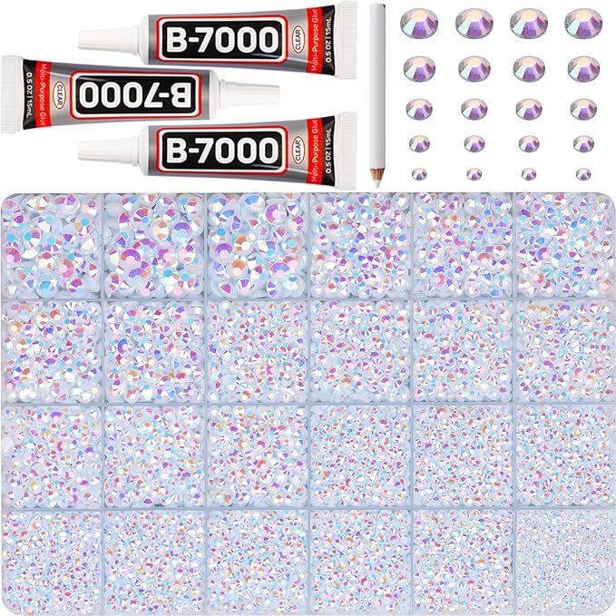 32000Pcs White AB Rhinestones for Bedazzling, Iridescent Assorted Sizes 2-6mm by Worthofbest