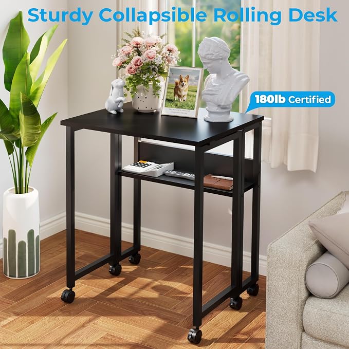 GreenForest Folding Desk with Wheels, 24.8" Rolling Table - Image 8