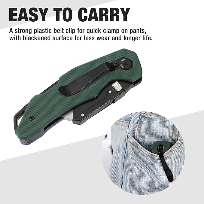 WORKPRO Folding Utility Knife G10 Handle with Stainless Steel Head, Quick-change Blade & Back Lock, Heavy Duty Box Cutter, 1PC Razor Knife with Extra 10PC SK5 Blades