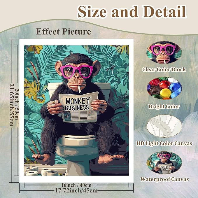 HMZephitiquc Paint by Numbers for Adults Monkey, Funny Paint by Numbers Kit for - Image 4