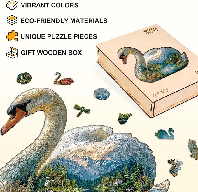 Swan Dream Puzzles Adults Gifts Wooden 165 Pieces 11.4 * 10.7in - Image 2