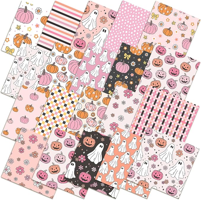 HunnmingRe 20 Pcs 10''x10'' Pink Halloween Quilting Fabric Square Pink Spooky by HunnmingRe