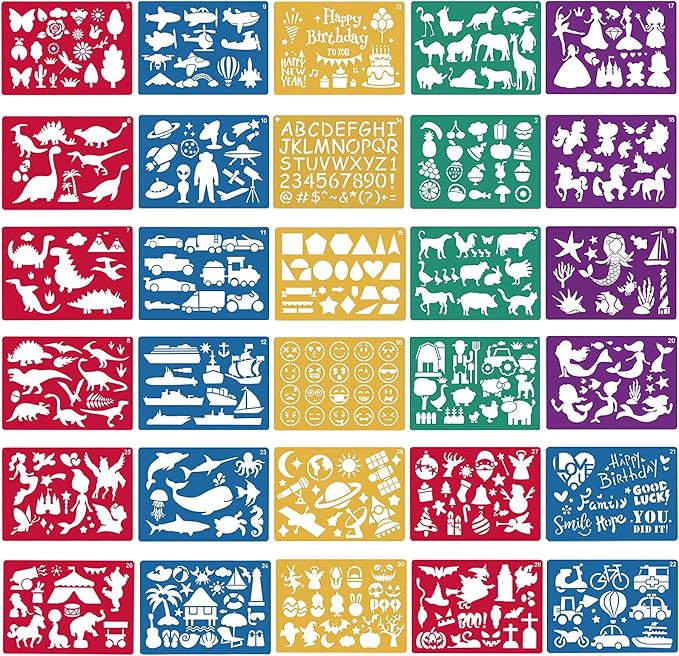 30 Pieces Drawing Stencils Set for Kids, Plastic Drawing Painting Stencil by LanMa