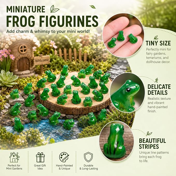 Exasinine 50 Pcs Mini Frogs Resin Green Frog Miniature Figurines Animals Model - Image 3