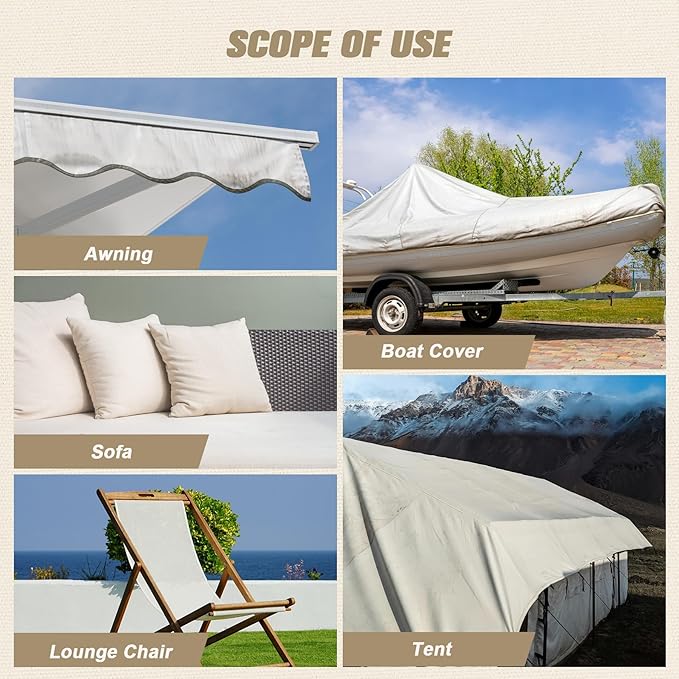 OAZ 16 x 79 inch Canvas Fabric Patch - Self-Adhesive Waterproof Repair Patch Kit for Boat Cover, Sofa, Chair, Couch, Tent, Bag (White)
