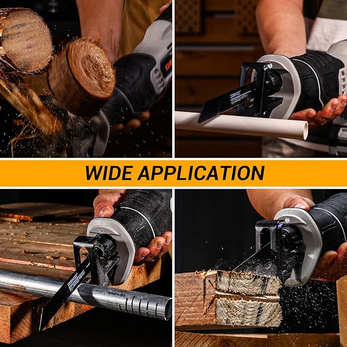 Cordless Reciprocating Saw: DEKOPRO 20V Lithium Ion Power Reciprocating Saw with Battery and Charger, Variable Speed Trigger, 25/32" Stroke Length, 0-2800RPM and 4-5/16" Max for Wood, Metal, PVC