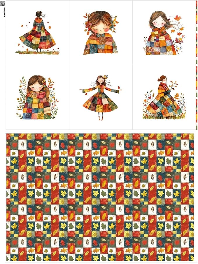 Autumn Girls Patchwork Cotton Fabric Panel – 6 Designs + Bonus Patchwork Sheet by FabricsTown