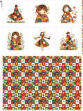 Autumn Girls Patchwork Cotton Fabric Panel – 6 Designs + Bonus Patchwork Sheet by FabricsTown